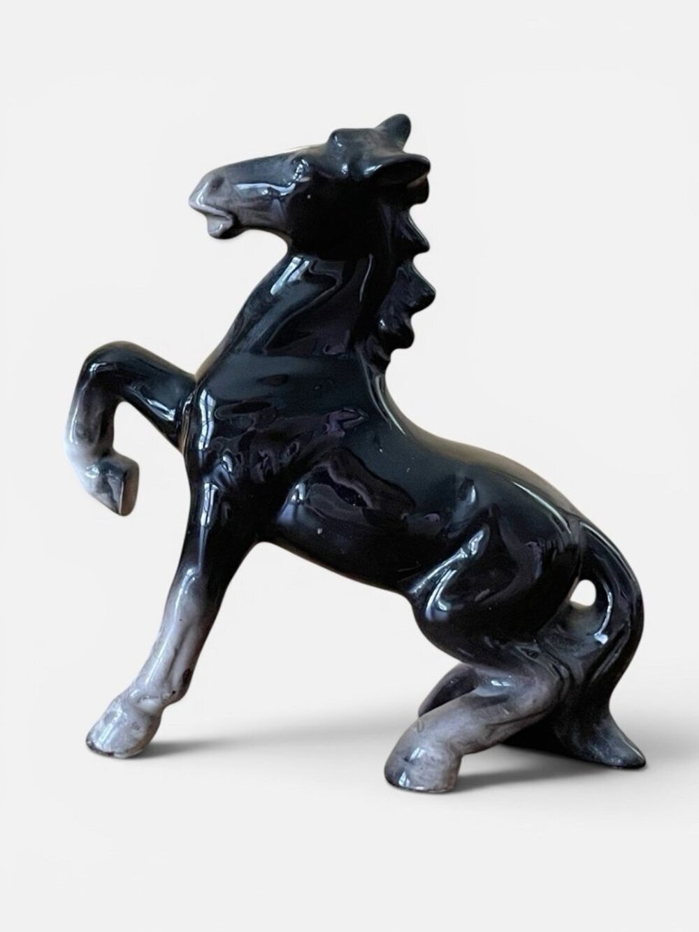 Vintage Horse Figurine Rearing Black Stallion Porcelain Made in Japan Sticker